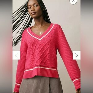 Anthropologie Maeve Fuchsia V-Neck Sweater
